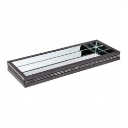 Bandeja 50x18x4,5cm de Madeira Espelhada Preta Com Strass